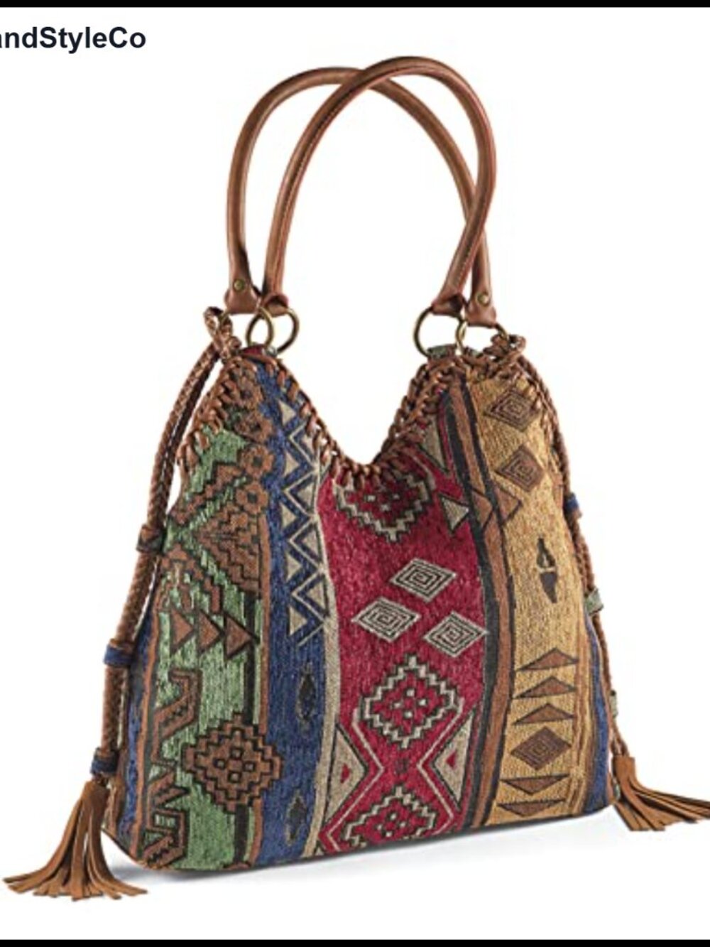 Tapestry Slouchy Hobo Purse with Faux Leather Trim, Snap Closure, Lined